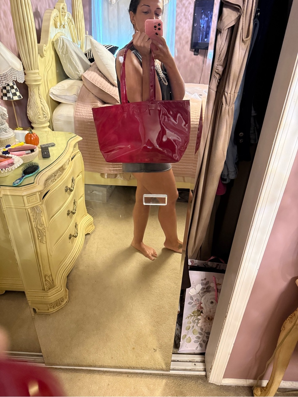 Women's Patent Tote Bag in red